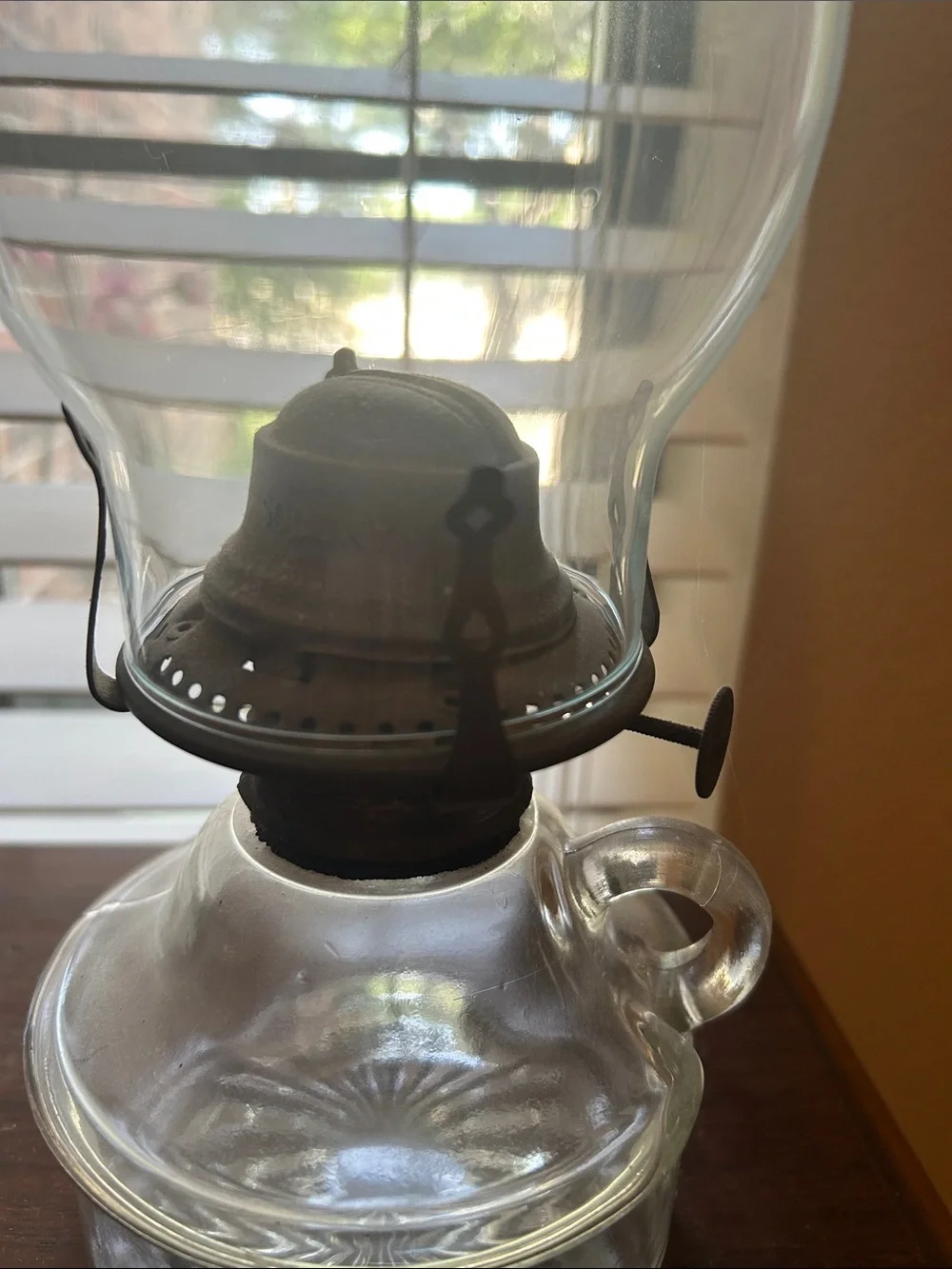 Vintage Finger Loop Hand Held Clear Glass Oil Lamp - Antique Home Accent